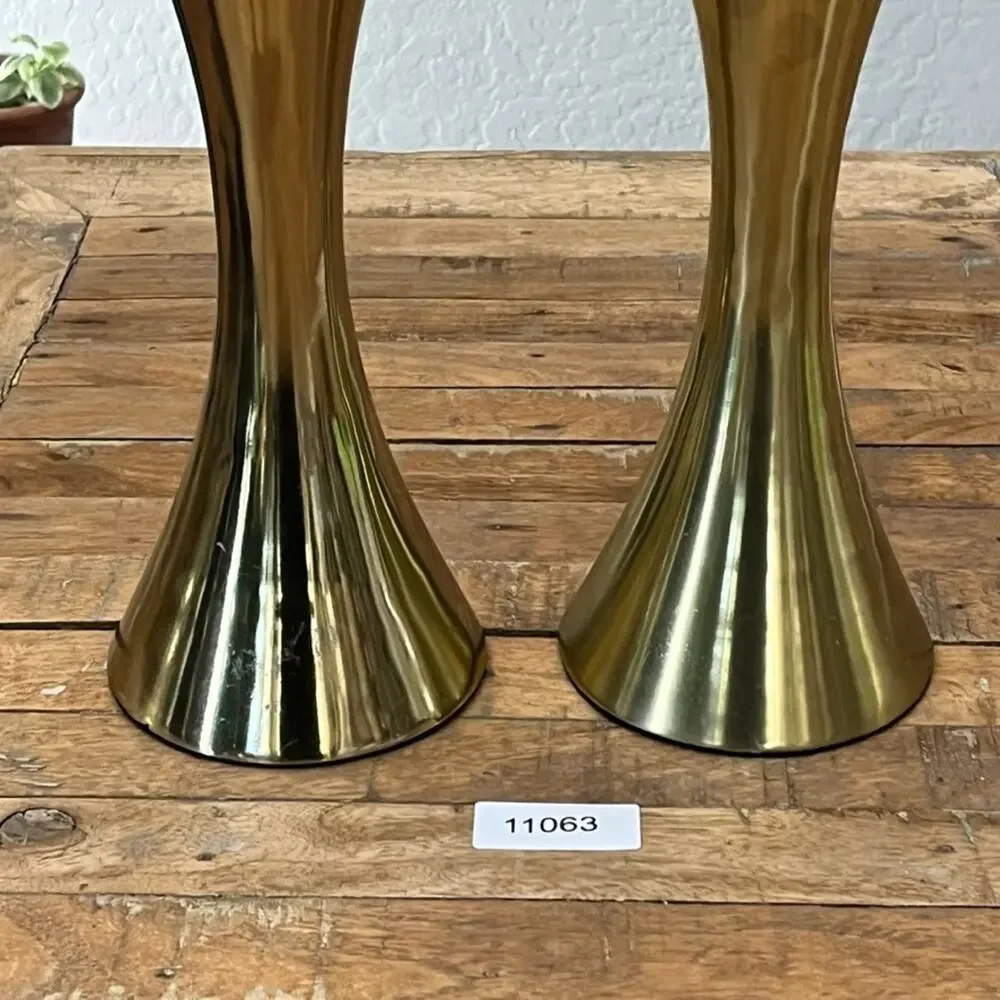 Modern Gold Tone Metal Candlestick Holders Nambe Style 12